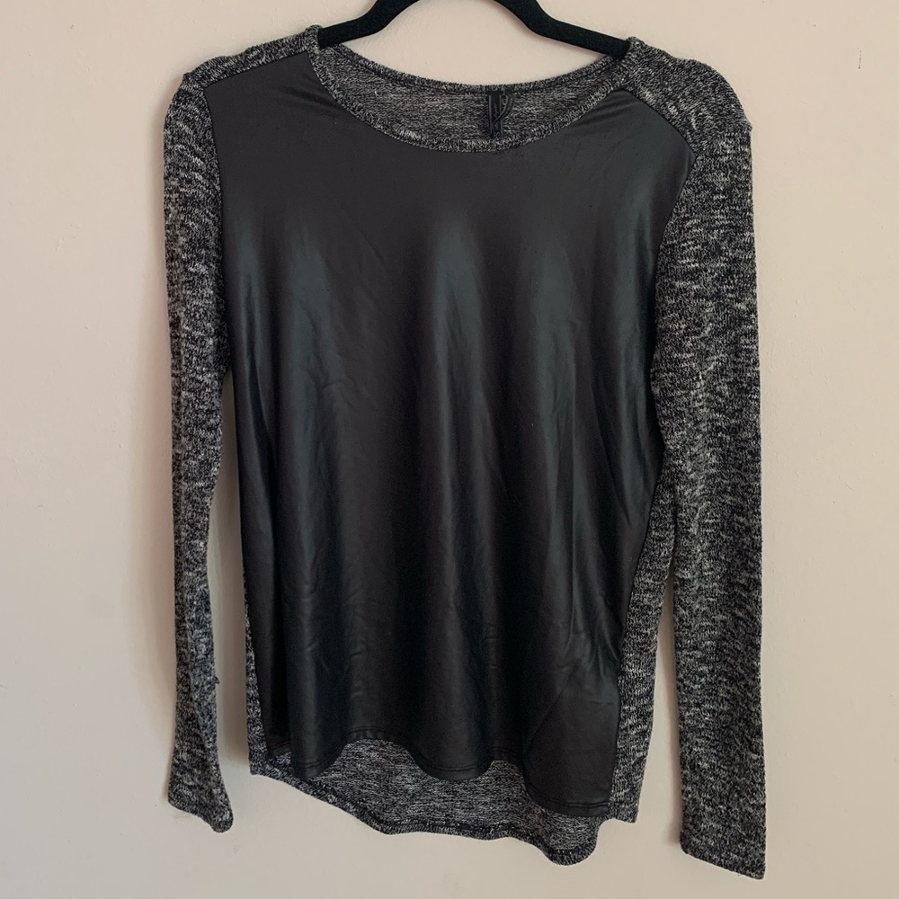 Guess Pleathery Sleek Front Long Sleeve Knit Top